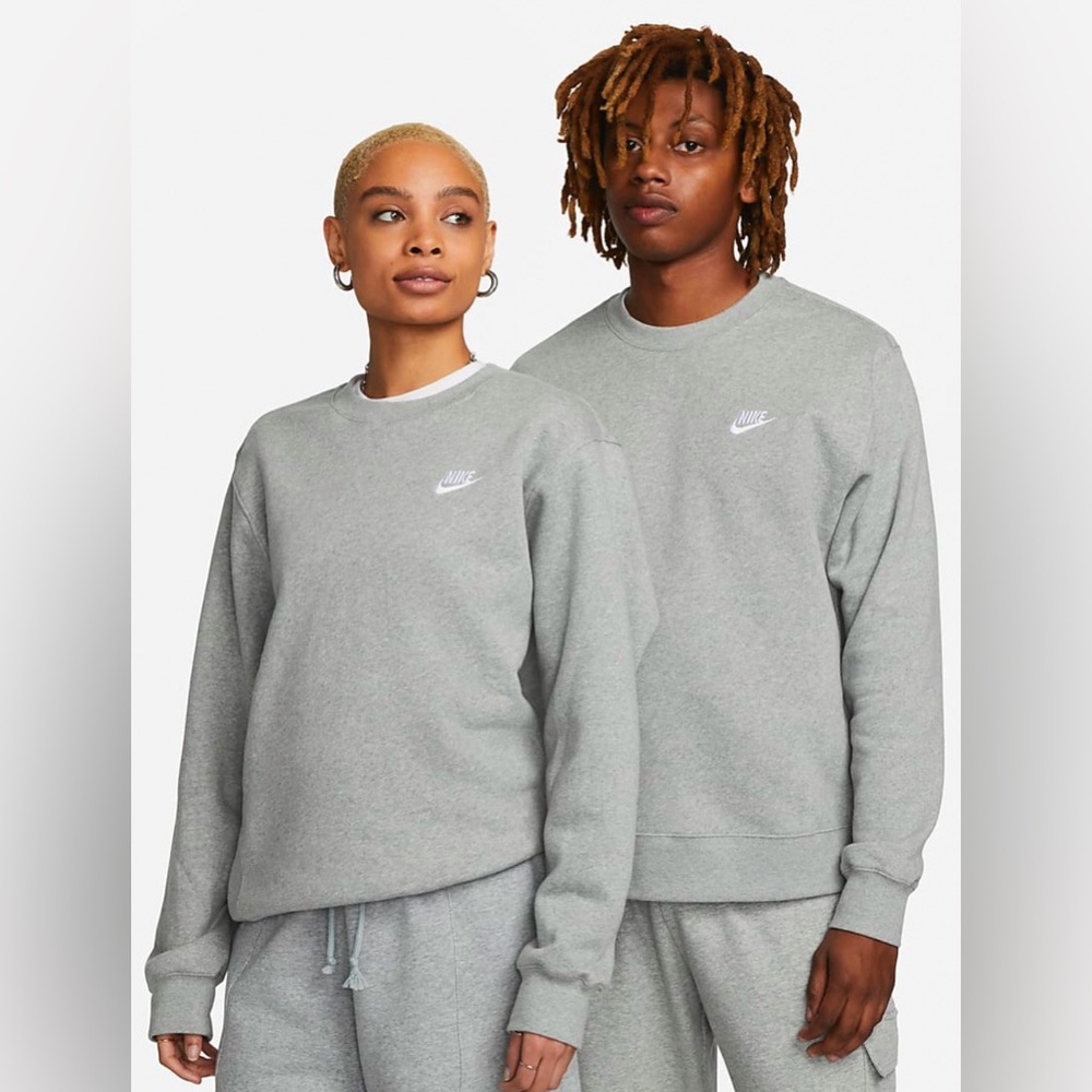 Nike Sportswear Club Fleece Men's Crew Dark‎ Grey Heather/White Size Small